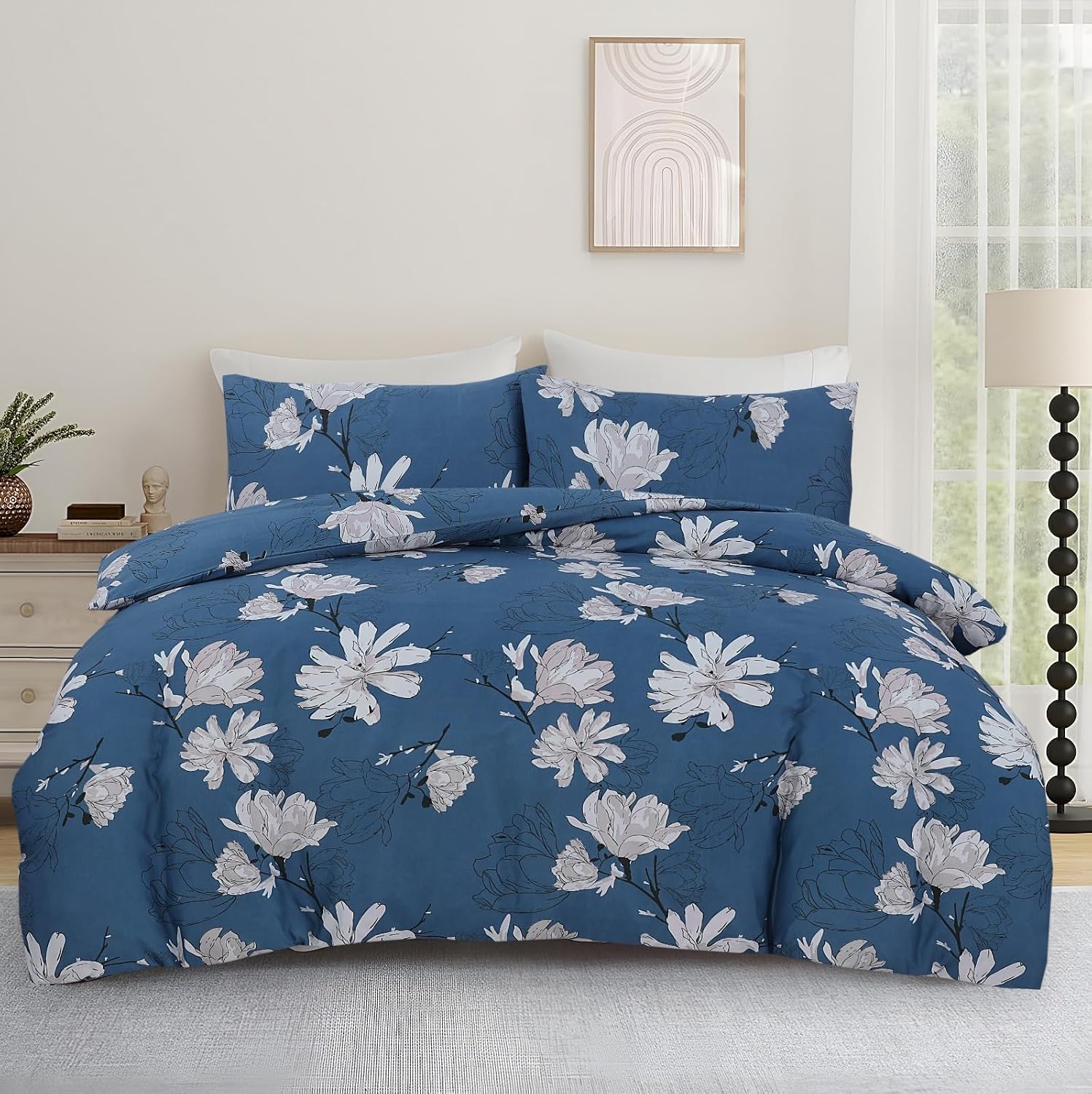 Living Premium Blue 4-Piece Microfiber Duvet Set