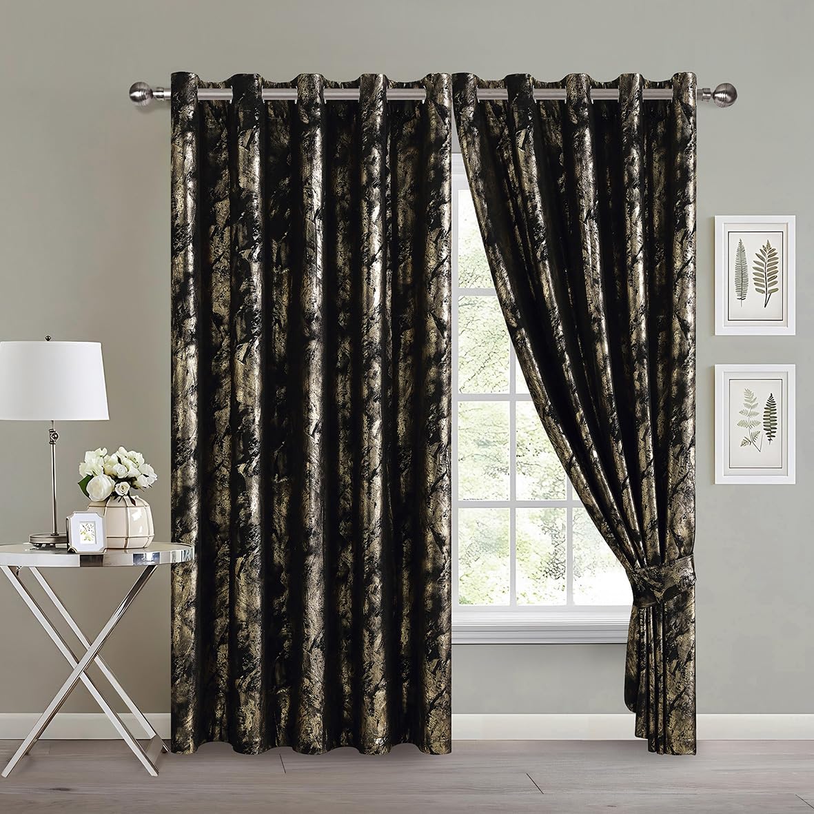 Luxury Metallic Marble Velvet Curtains – Pair