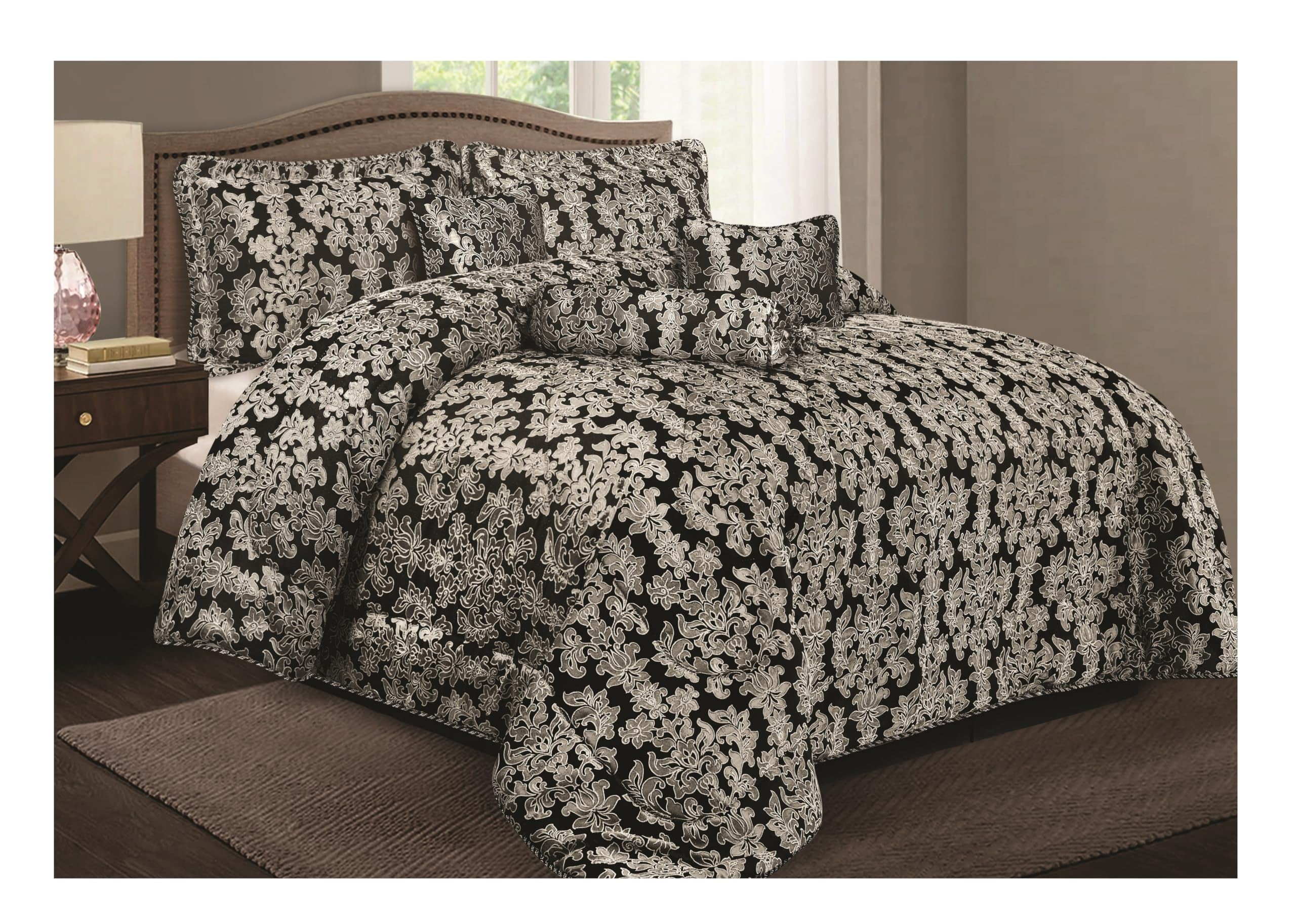 Living Luxury Jacquard Floral Comforter Set – 7pc