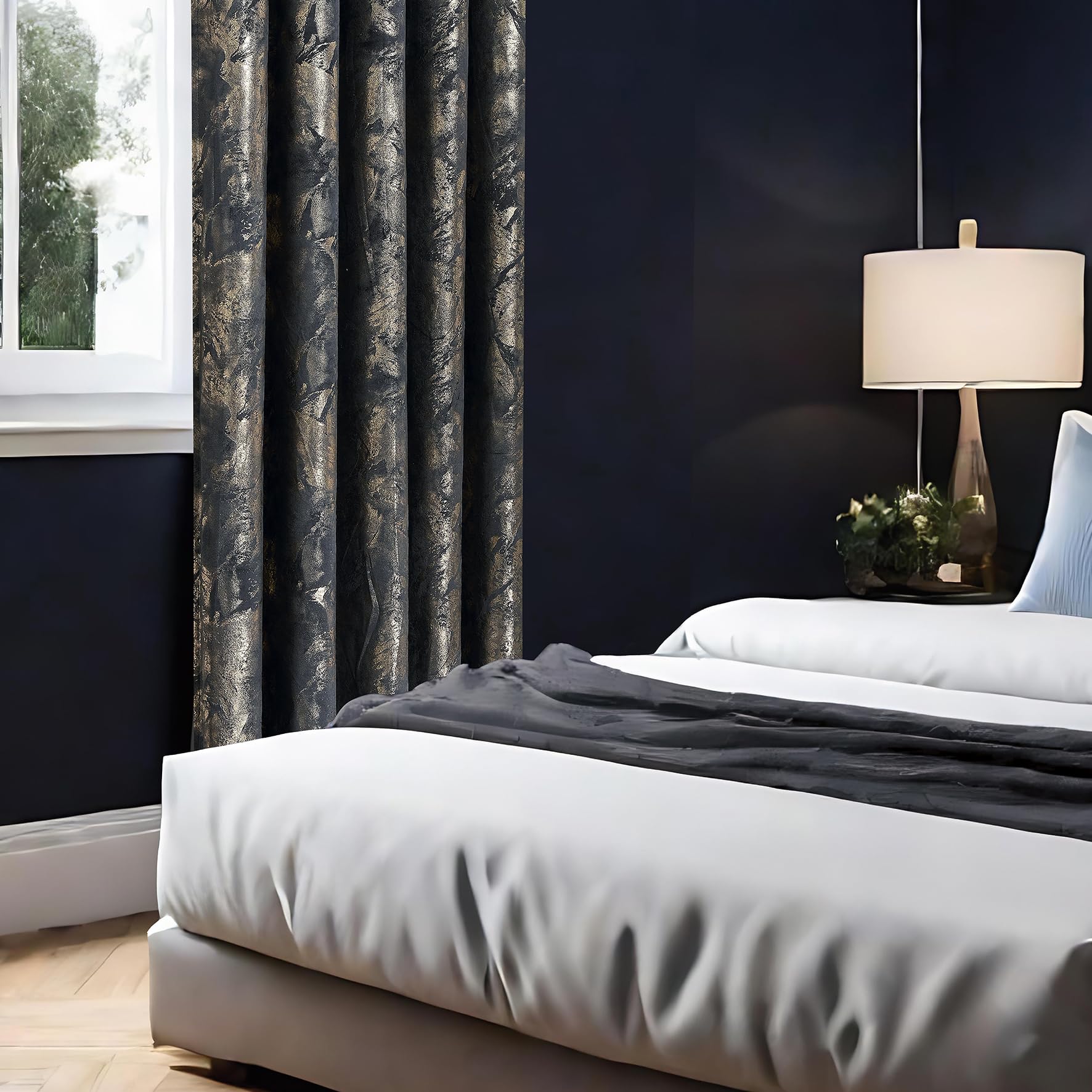 Luxury Metallic Marble Velvet Curtains – Pair