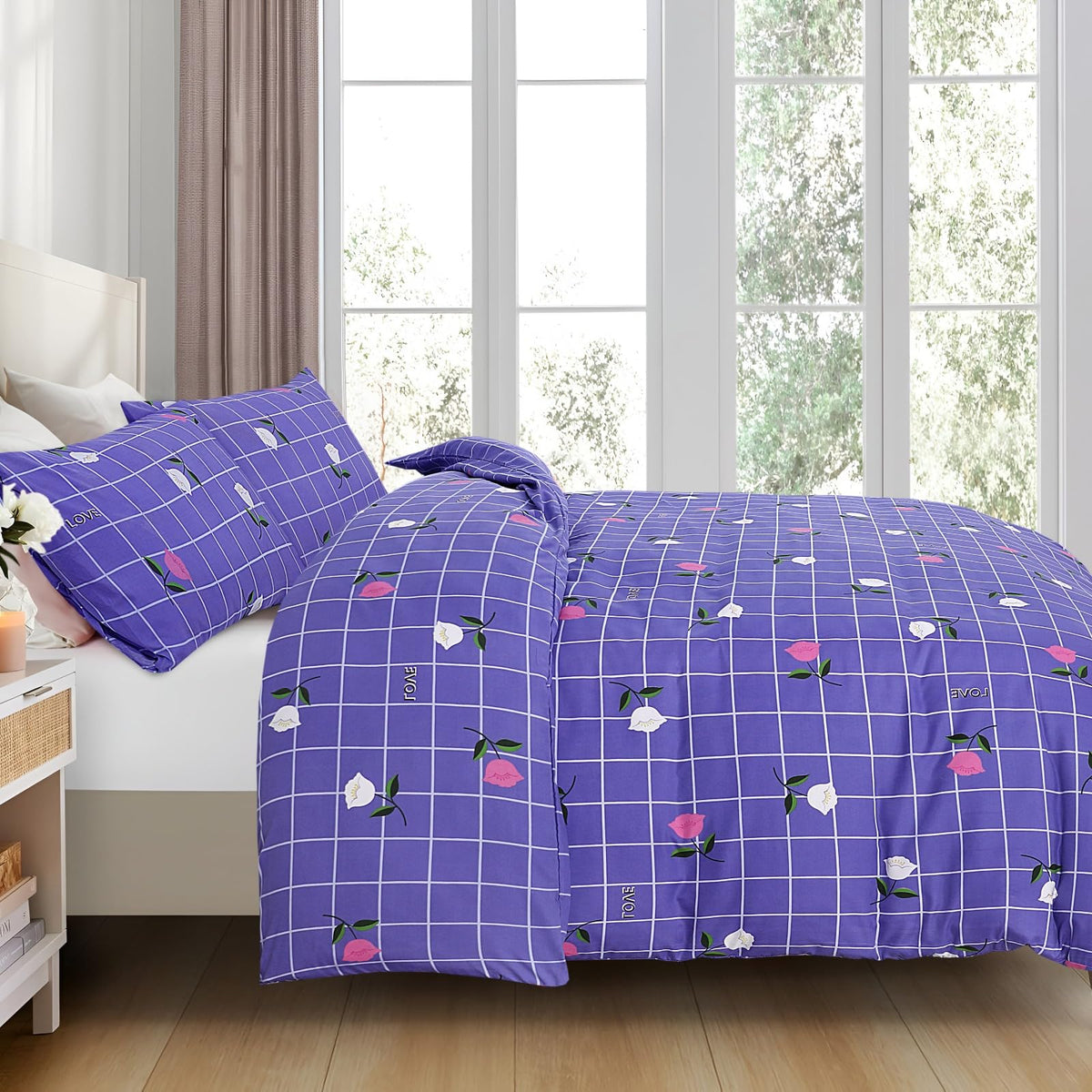 Living Premium Purple 4-Piece Microfiber Duvet Set