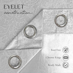 Embossed Woven Thermal Curtains Silver – Room Darkening Eyelet Curtains with Tie Backs