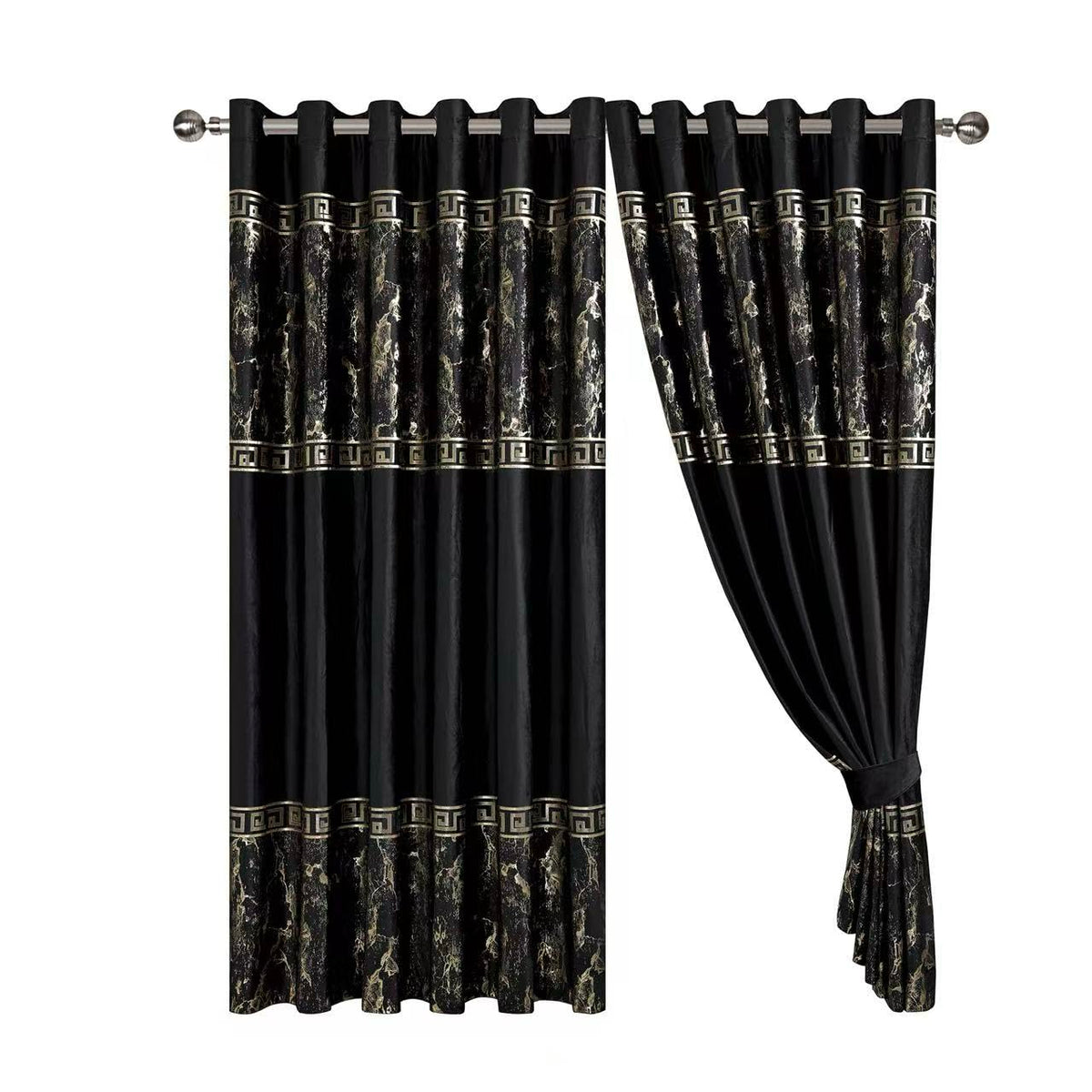 Luxury Greek Key Velvet Curtains – Pair