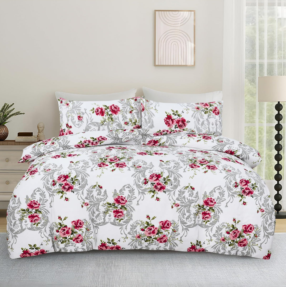 Living Premium Multicolor 4-Piece Microfiber Duvet Set