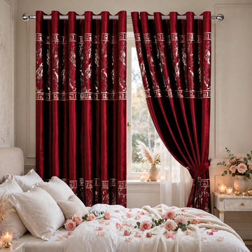 Luxury Greek Key Velvet Curtains – Pair