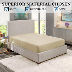25cm Deep Fitted Sheet Beige  – Soft Brushed Microfibre, Easy Care