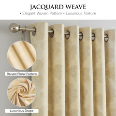 Jacquard Curtains Gold 2 – Fully Lined Ring Top Curtains with Tie Backs