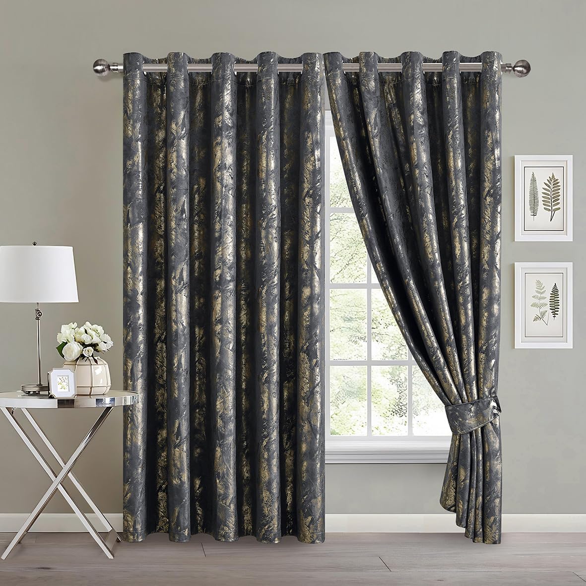 Luxury Metallic Marble Velvet Curtains – Pair