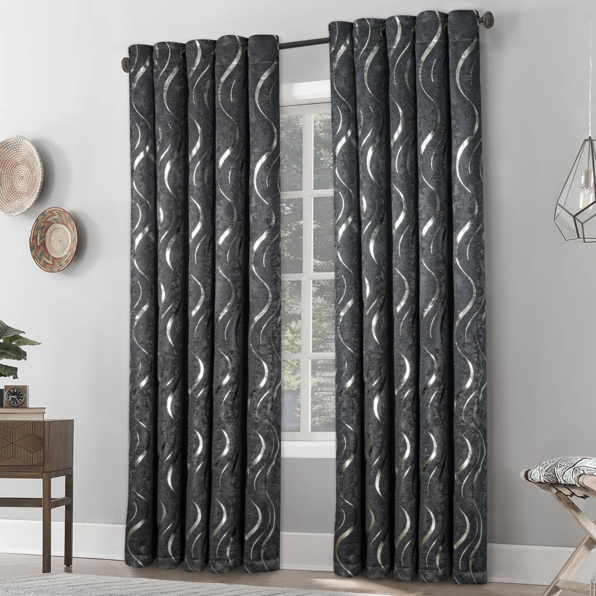 Premium Silver Wave Room Darkening Curtains – Pair