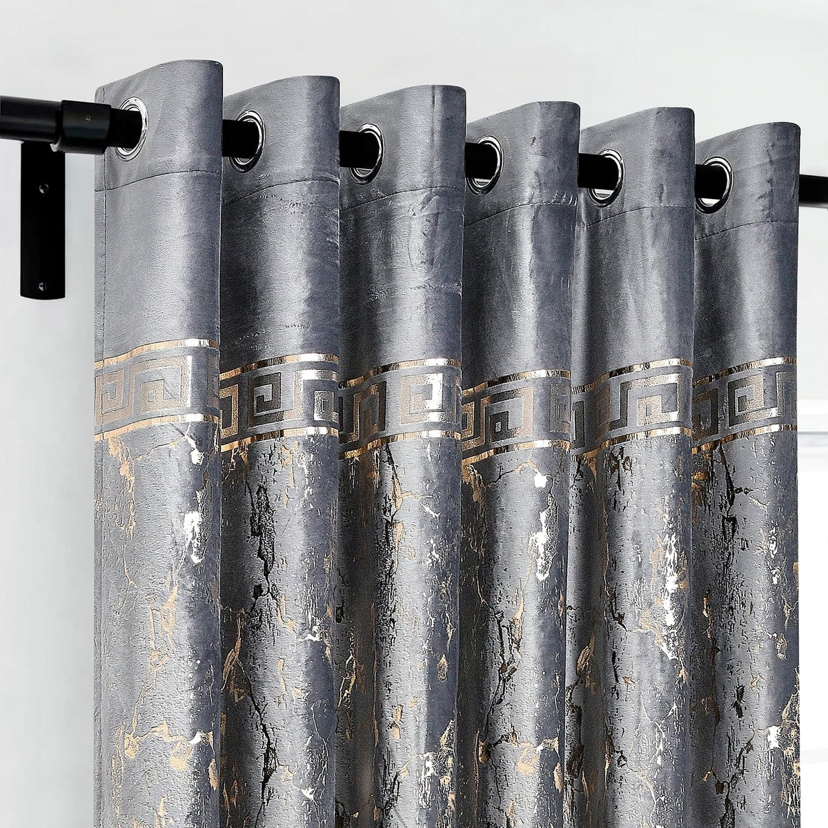 Luxury Greek Key Velvet Curtains – Pair