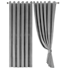 Crushed Velvet Curtains Grey – Fully Lined, Room Darkening Eyelet Curtains with Tie Backs
