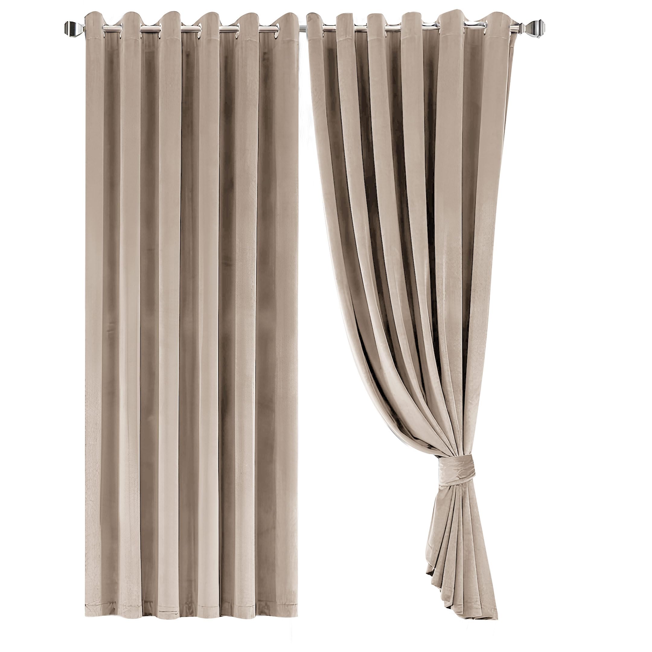 Opulent Dreams Crushed Velvet Curtains - Fully Lined & Room Darkening - Eyelet Ring Top for Bedroom & Living Room - Includes Two Tie Backs - Pair of Panels
