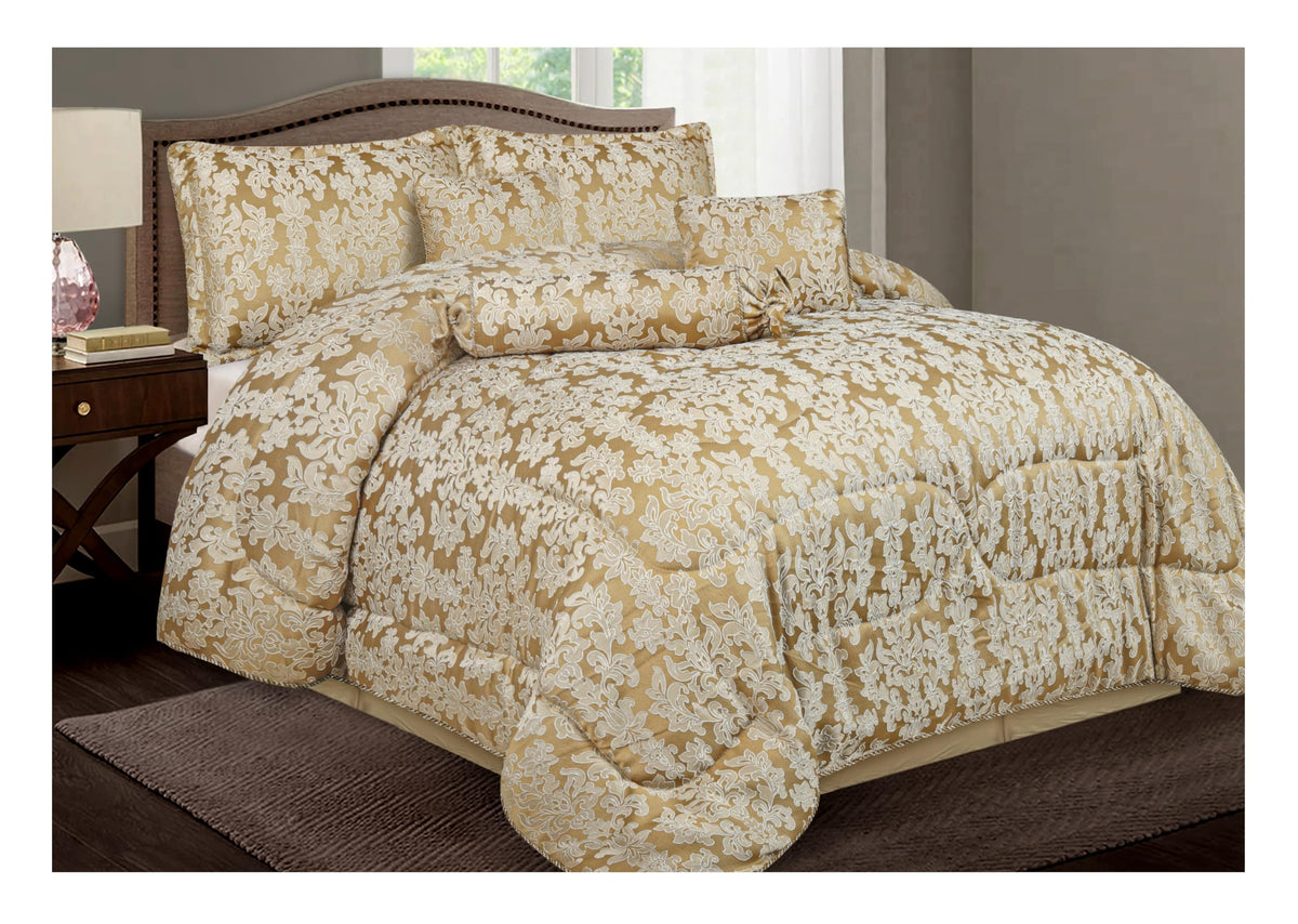 Living Luxury Jacquard Floral Comforter Set – 7pc