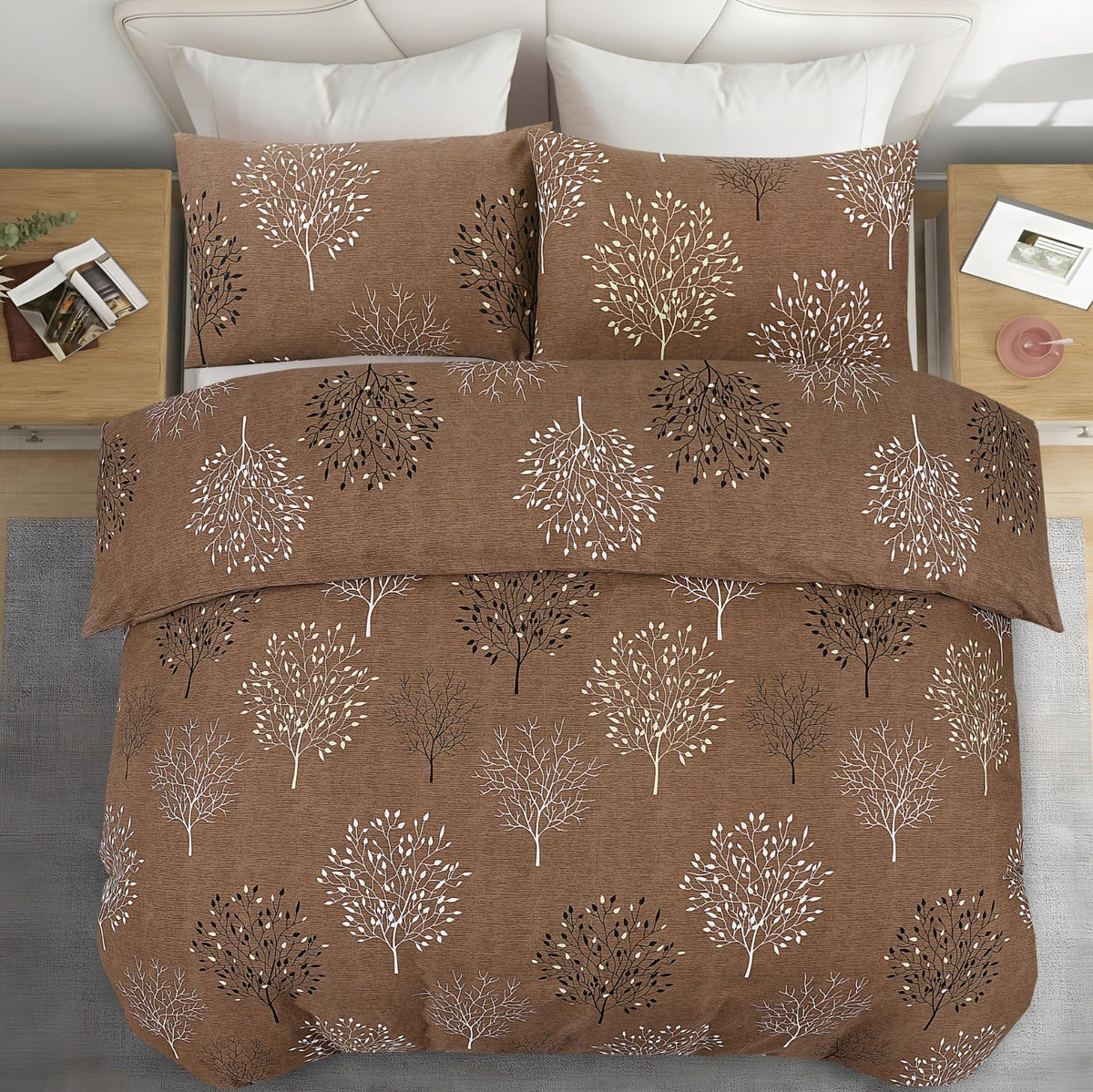 Living Premium Brown 4-Piece Microfiber Duvet Set