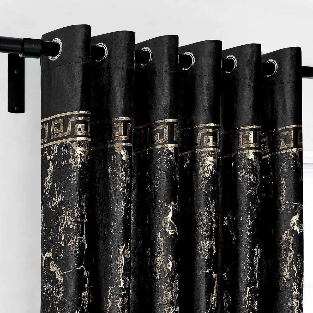 Luxury Greek Key Velvet Curtains – Pair