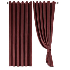 Crushed Velvet Curtains Burgundy – Fully Lined, Room Darkening Eyelet Curtains with Tie Backs