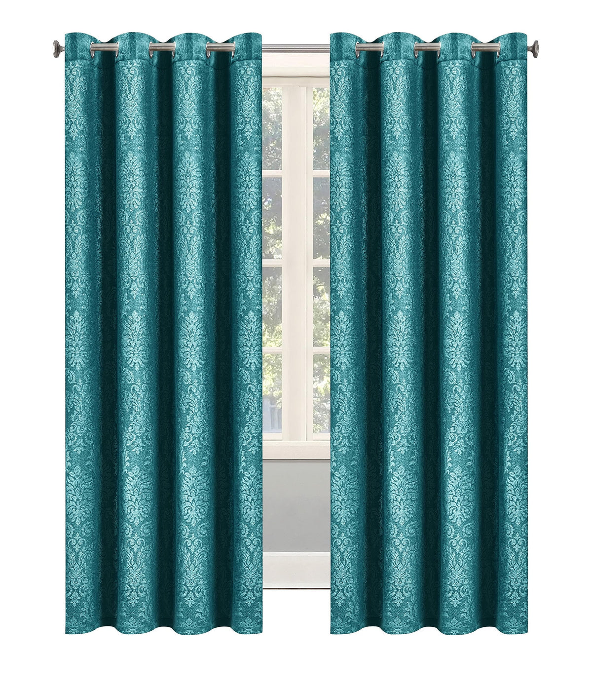 Embossed Woven Thermal Curtains Teal – Room Darkening Eyelet Curtains with Tie Backs