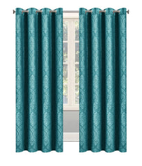 Embossed Woven Thermal Curtains Teal – Room Darkening Eyelet Curtains with Tie Backs