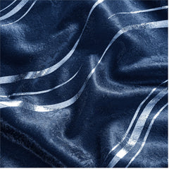 Silver Wave Foil Print Curtains Navy – Room Darkening, Thermal Eyelet Curtains with Tie Backs