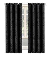 Embossed Woven Thermal Curtains Black – Room Darkening Eyelet Curtains with Tie Backs