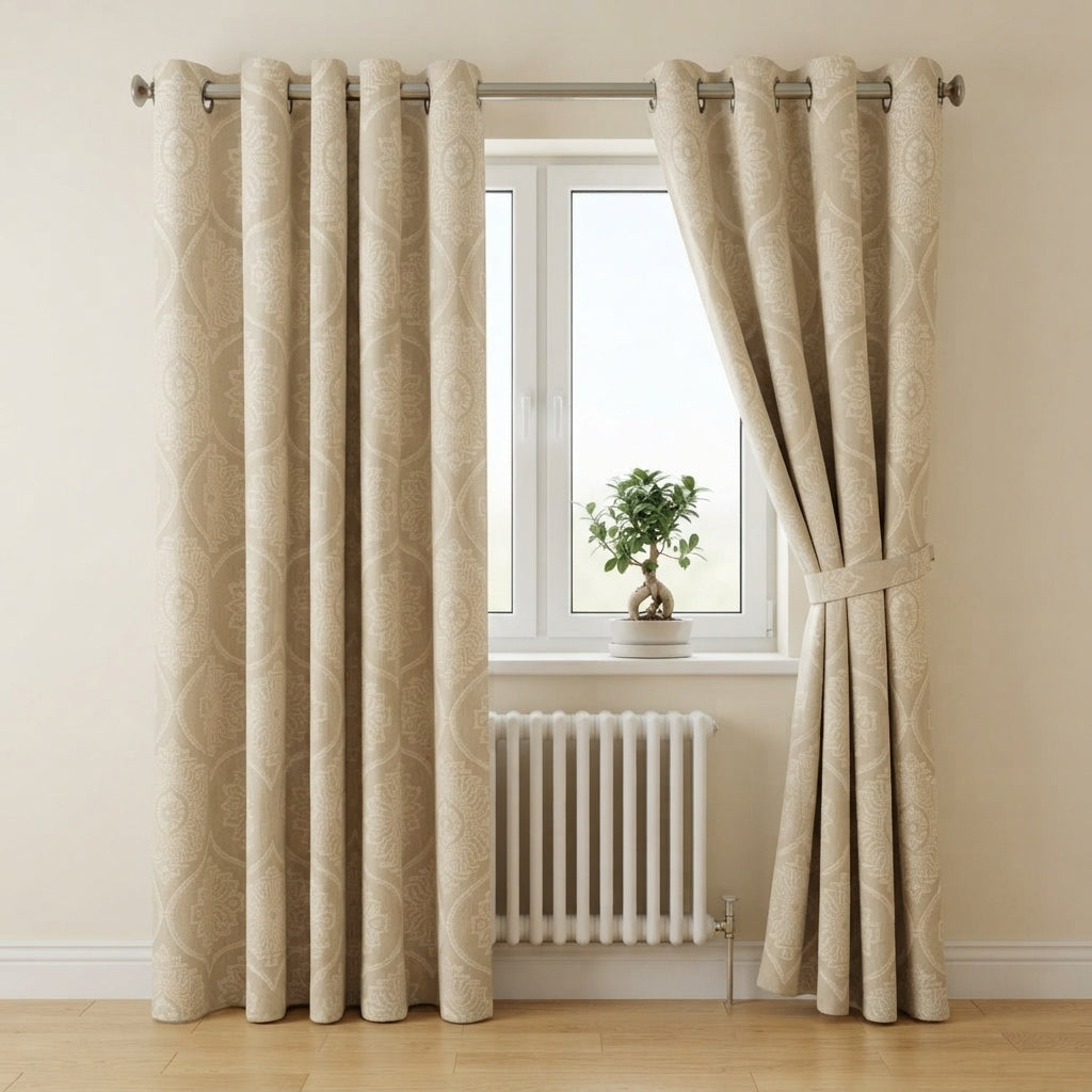 Royal Damask Luxury Blackout Curtains – Cream