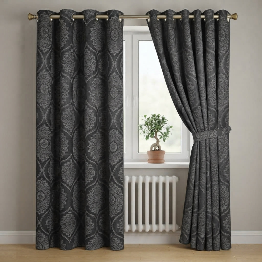 Royal Damask Luxury Blackout Curtains – Cream