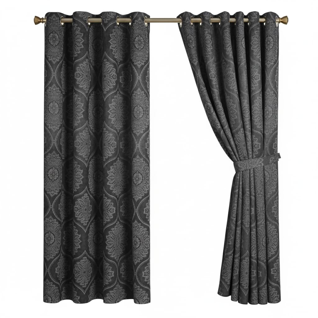 Premium Damask Room Darkening Curtains – Pair