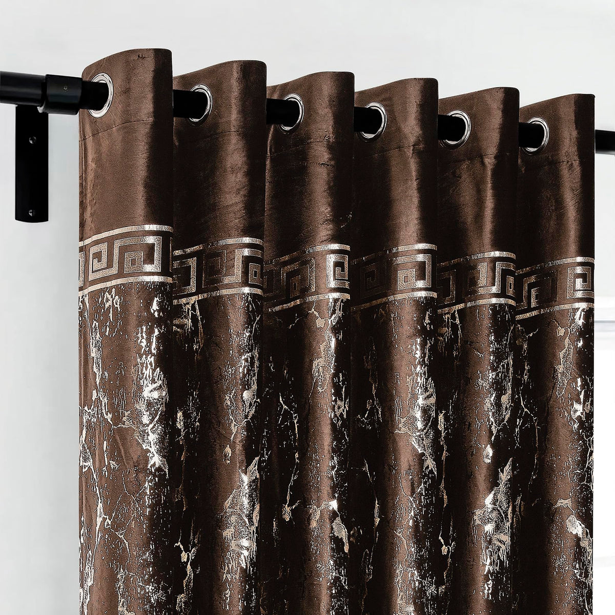 Luxury Greek Key Velvet Curtains – Pair