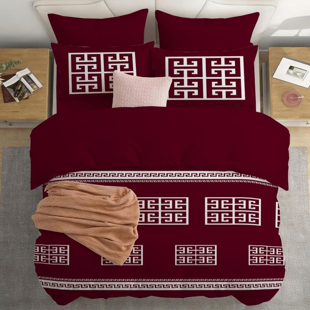 Opulent Living Luxury Greek Key Bedding Set – Geometric Duvet Cover, Fitted Sheet & Pillowcases, Soft Microfibre Bedding Collection