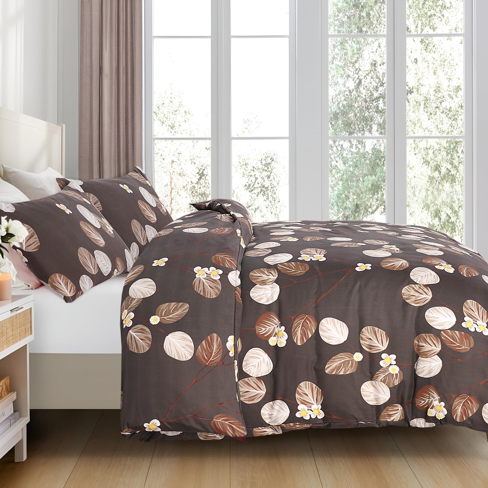 Living Premium Dark Brown 4-Piece Microfiber Duvet Set