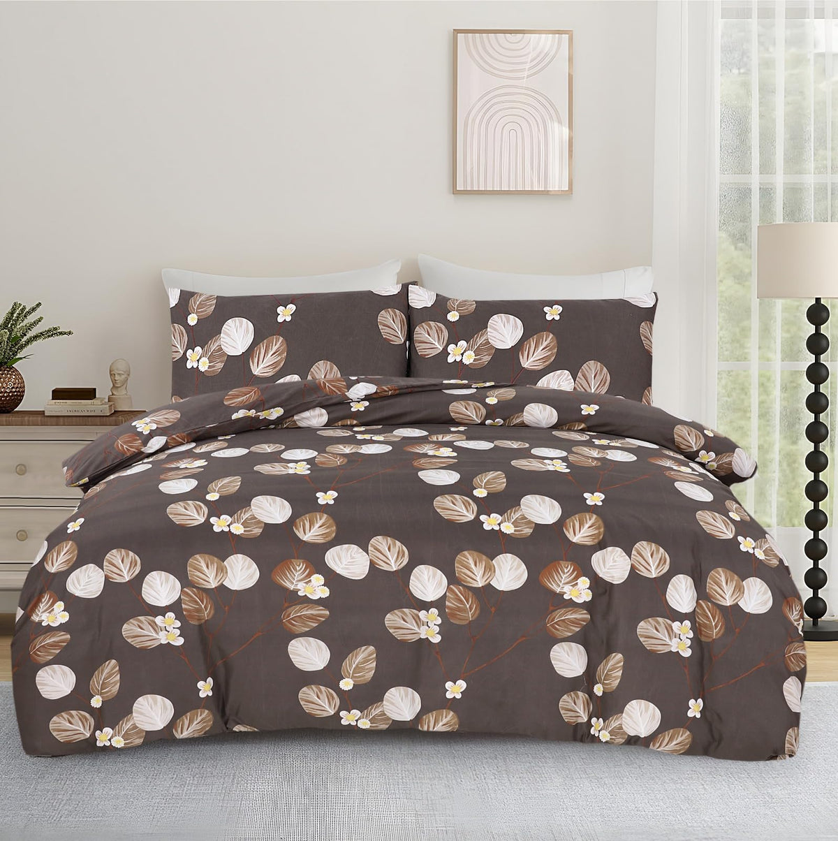 Living Premium Dark Brown 4-Piece Microfiber Duvet Set