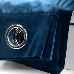 Crushed Velvet Curtains Navy – Fully Lined, Room Darkening Eyelet Curtains with Tie Backs