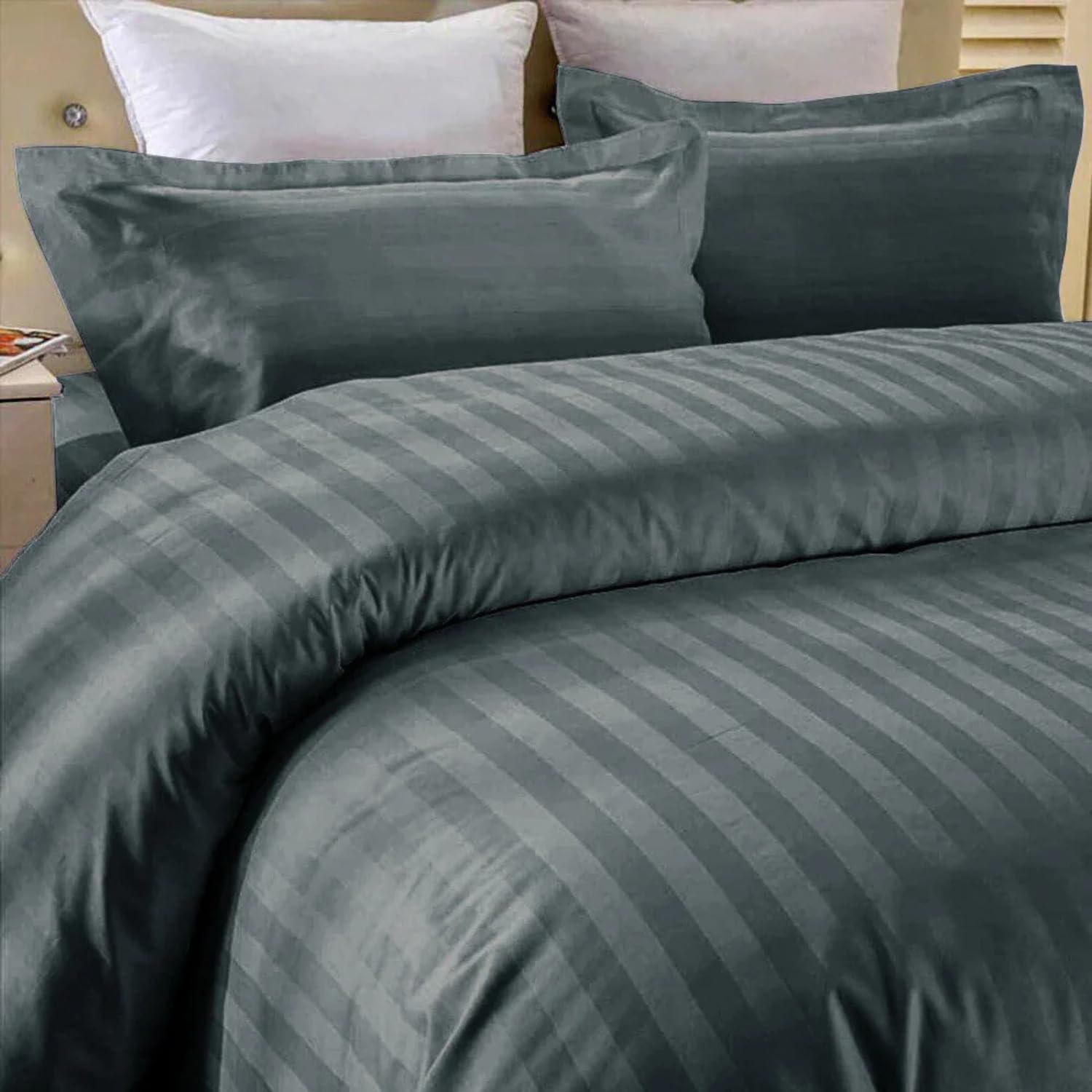 Opulent Living Duvet Cover Set With Pillowcases, Soft Egyptian Cotton Microfiber Bedding Set, Striped Quilt Cover Set, Breathable Easy Care Bedding