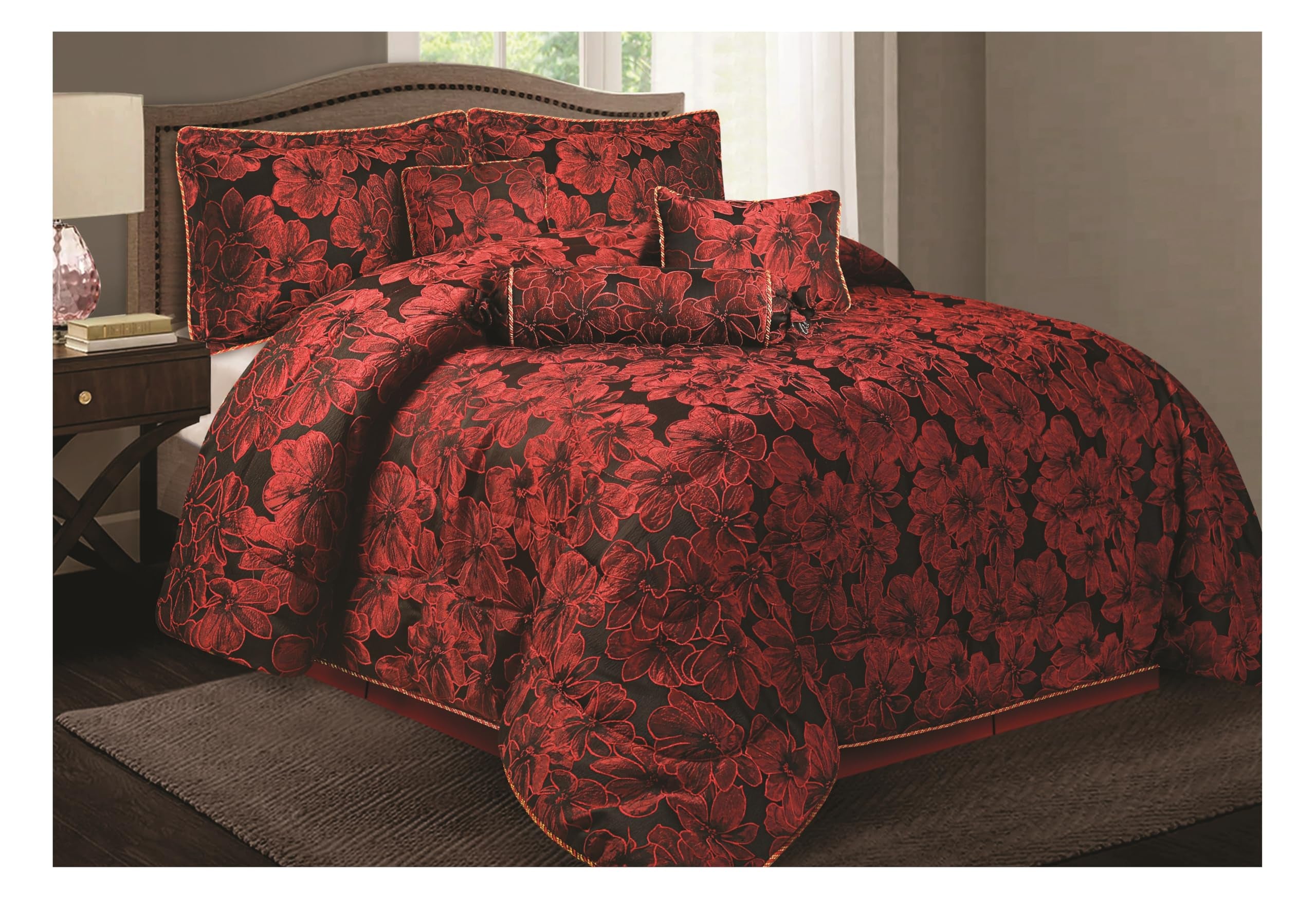 Living Luxury Jacquard Floral Comforter Set – 7pc