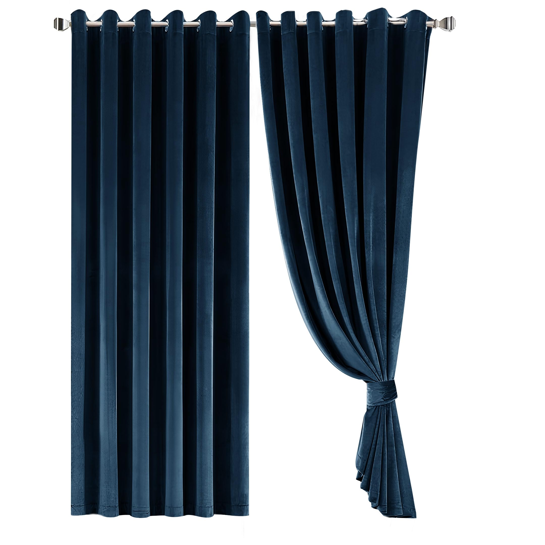 Opulent Dreams Crushed Velvet Curtains - Fully Lined & Room Darkening - Eyelet Ring Top for Bedroom & Living Room - Includes Two Tie Backs - Pair of Panels