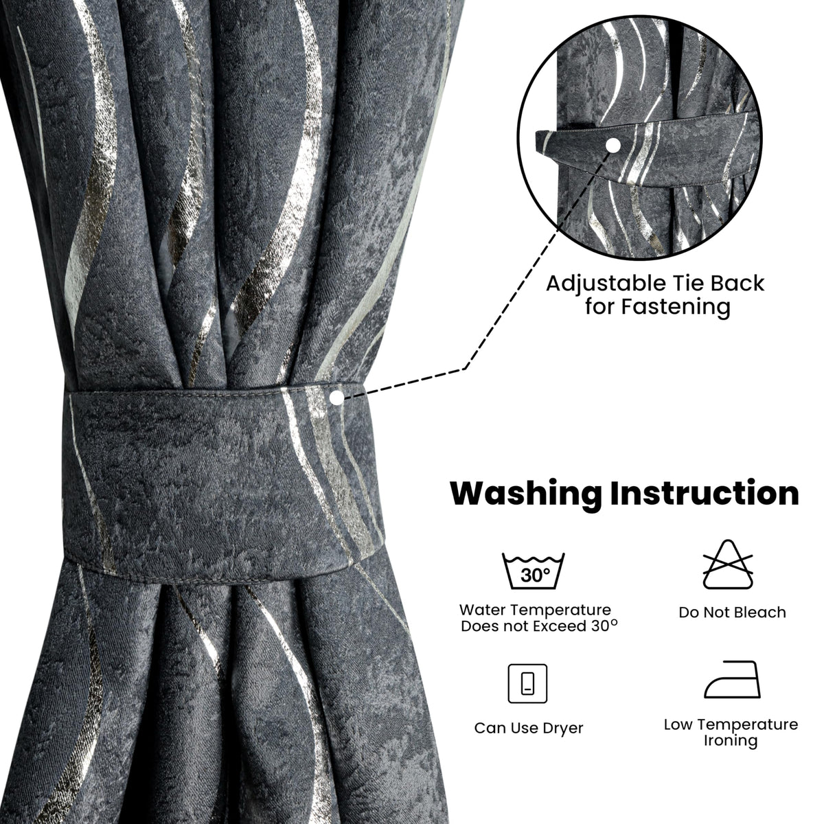 Premium Silver Wave Room Darkening Curtains – Pair