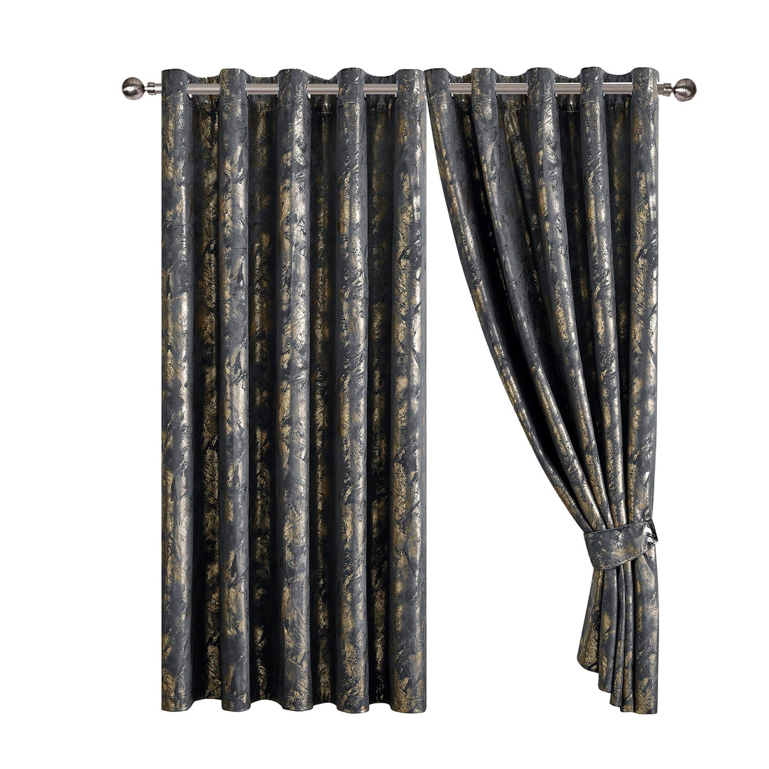 Luxury Metallic Marble Velvet Curtains – Pair