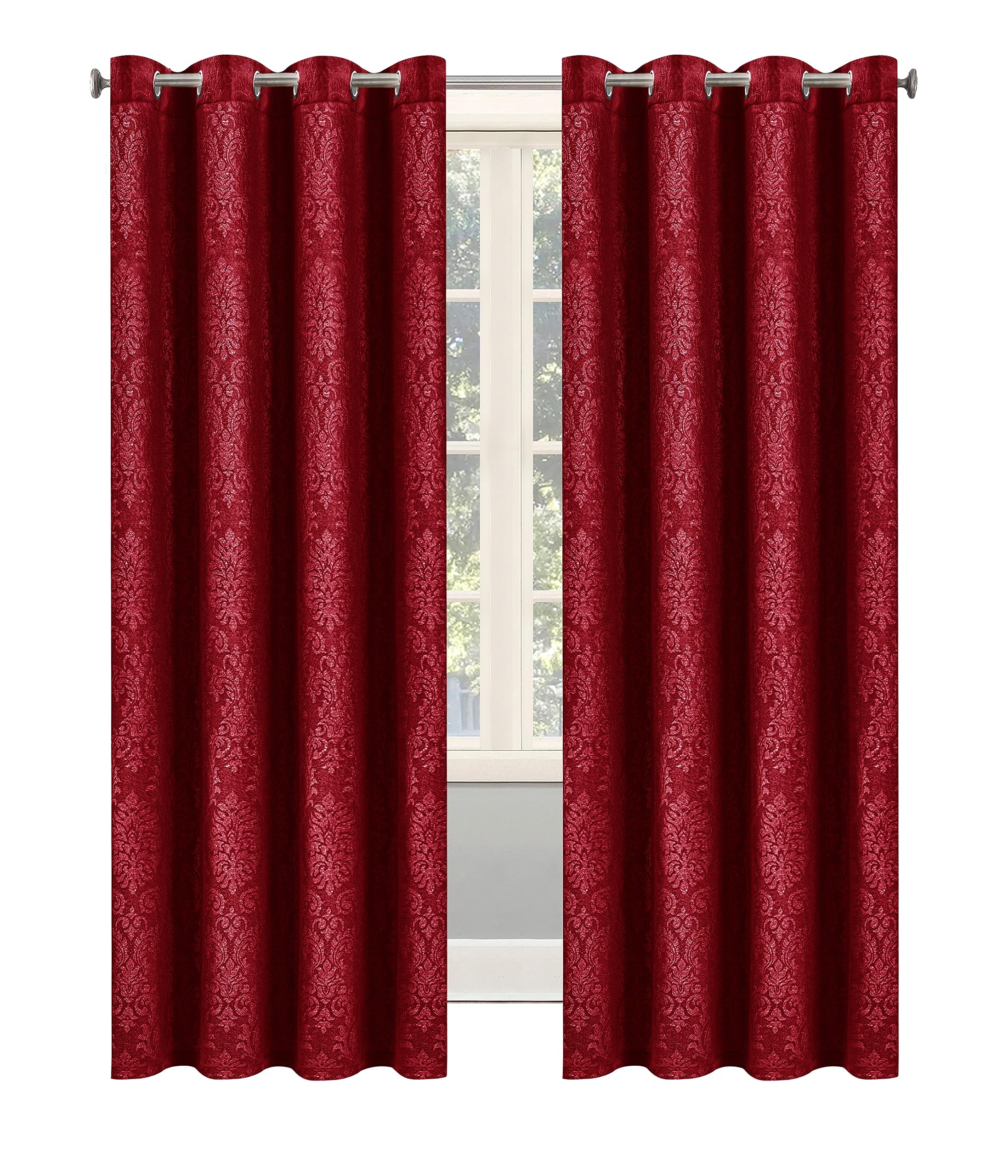 OpulentDreams Embossed Woven Thermal Insulated Curtains - Room Darkening Ring-Top Window Curtains for Bedroom & Living Room - Includes Two Tie Backs - Pair of Panels - Opulent Dreams