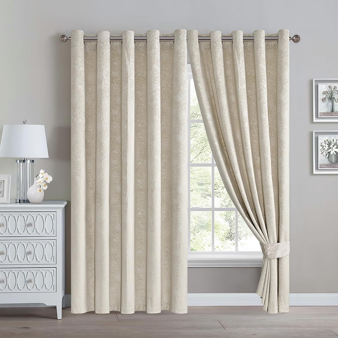 Luxury Floral Jacquard Velvet Curtains – Pair