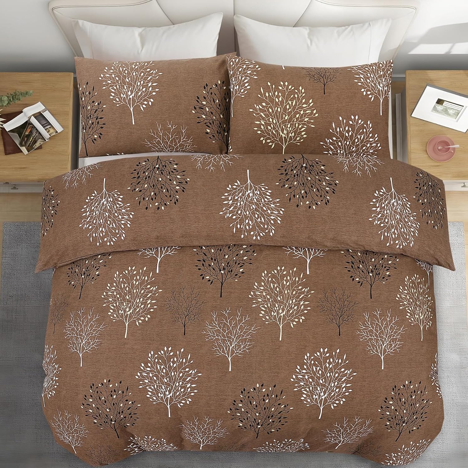 Living Premium Brown 4-Piece Microfiber Duvet Set