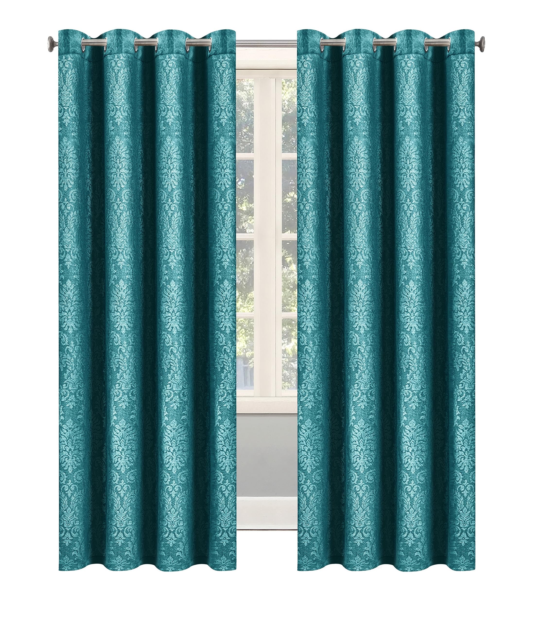 OpulentDreams Embossed Woven Thermal Insulated Curtains - Room Darkening Ring-Top Window Curtains for Bedroom & Living Room - Includes Two Tie Backs - Pair of Panels - Opulent Dreams