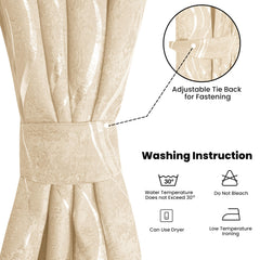 Silver Wave Foil Print Curtains Beige – Room Darkening, Thermal Eyelet Curtains with Tie Backs