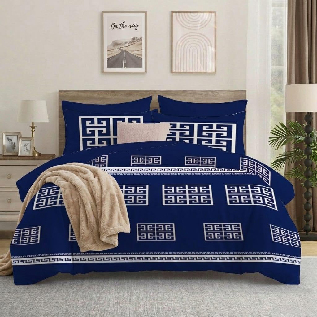 Opulent Living Luxury Greek Key Bedding Set – Geometric Duvet Cover, Fitted Sheet & Pillowcases, Soft Microfibre Bedding Collection