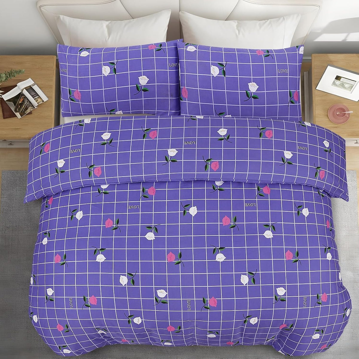 Living Premium Purple 4-Piece Microfiber Duvet Set