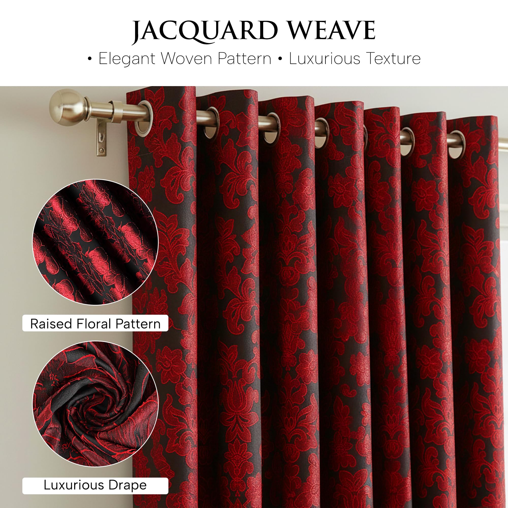 Jacquard Curtains – Fully Lined Ring Top with Tie Backs