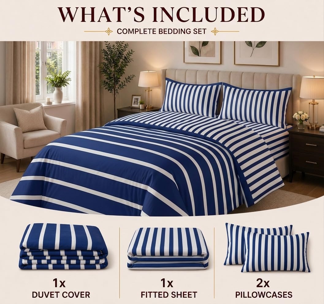 Living Premium Striped Duvet & Bedding Set – 2pc