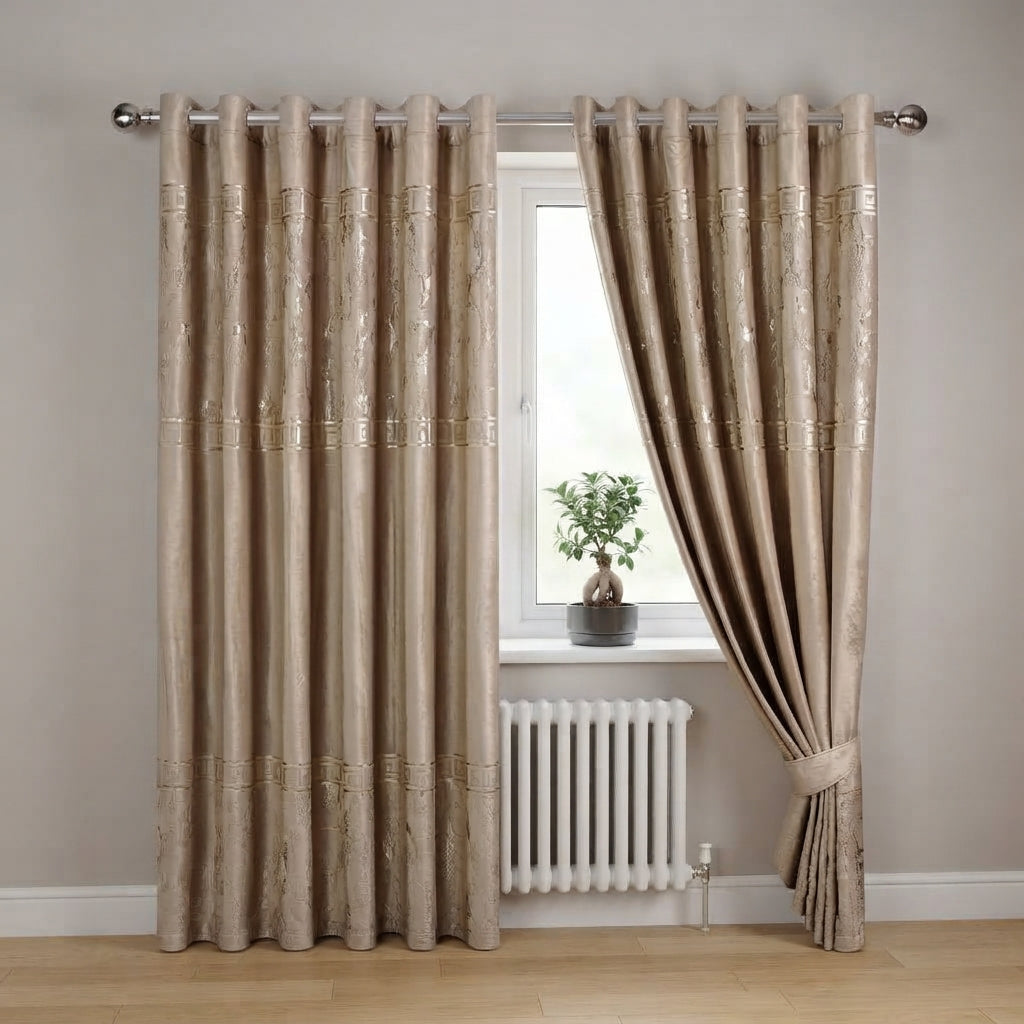 Greek Key Luxury Textured Blackout Curtains