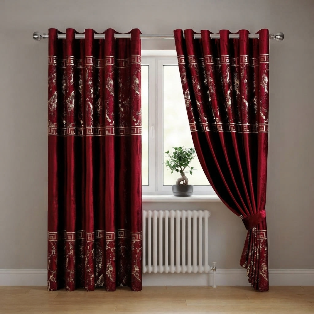 Greek Key Luxury Textured Blackout Curtains