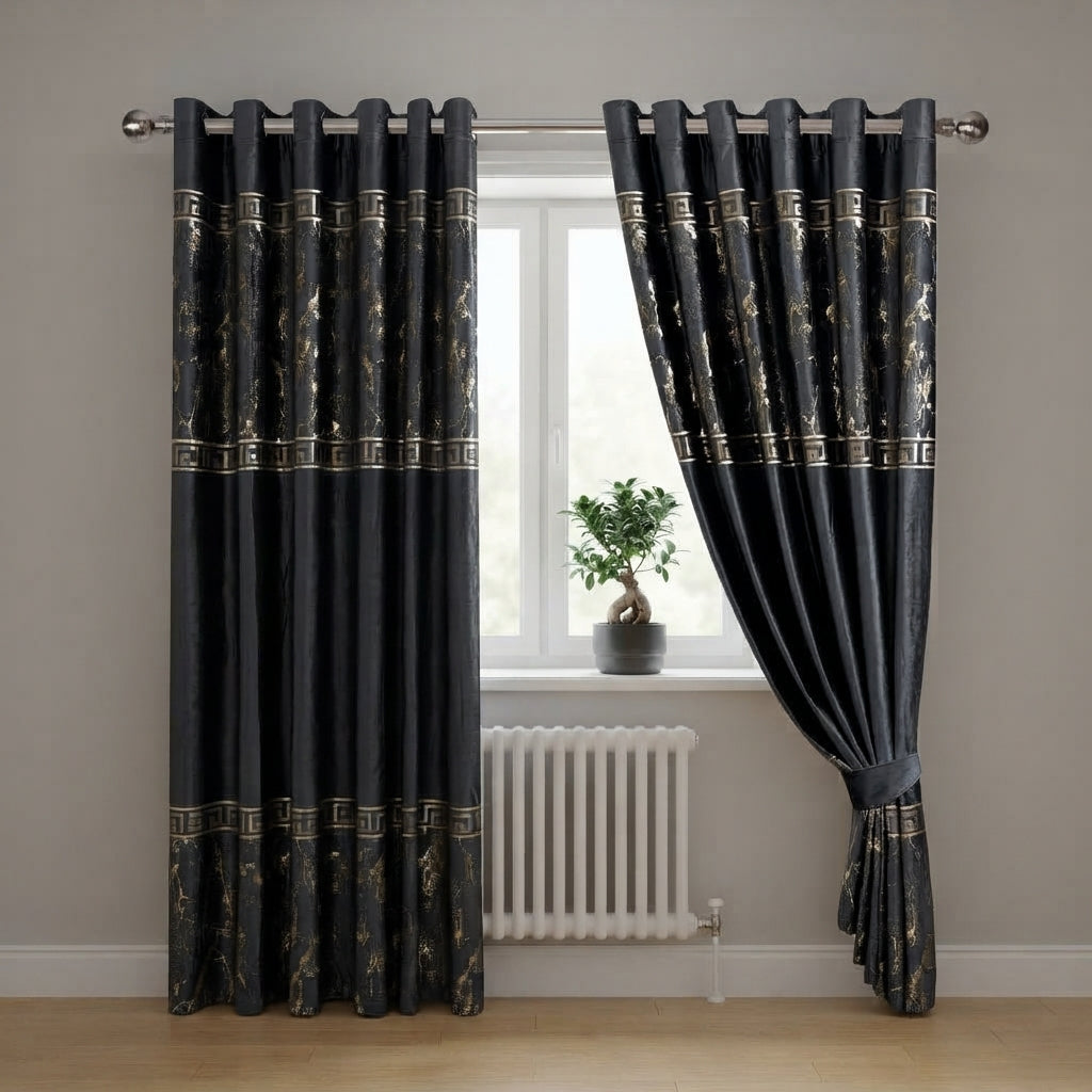 Greek Key Luxury Textured Blackout Curtains