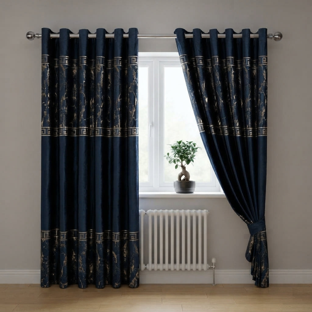 Greek Key Luxury Textured Blackout Curtains